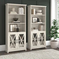 Linen White Oak 5-Shelf Bookcase with Glass Doors, Set of 2