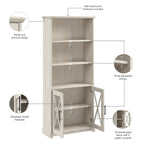 Linen White Oak 5-Shelf Bookcase with Glass Doors, Set of 2