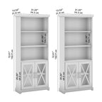 Linen White Oak 5-Shelf Bookcase with Glass Doors, Set of 2