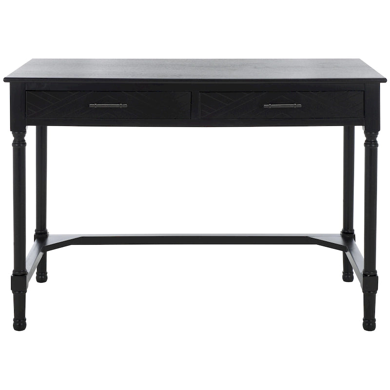 2-Drawer Writing Desk with Chevron Pattern – Black, Taupe, Distressed Grey & White