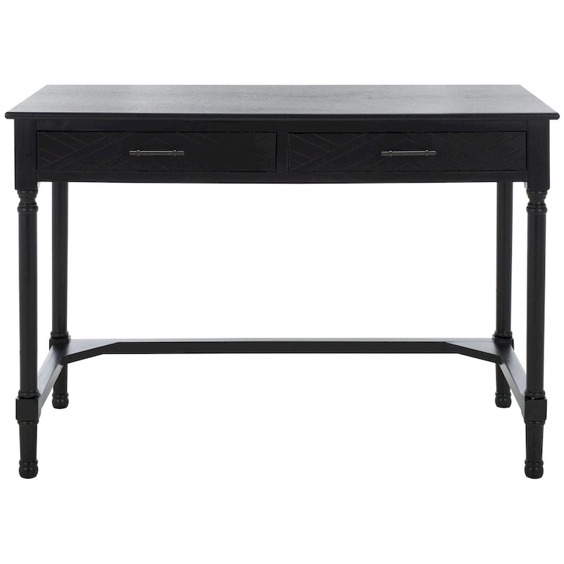 2-Drawer Writing Desk with Chevron Pattern – Black, Taupe, Distressed Grey & White
