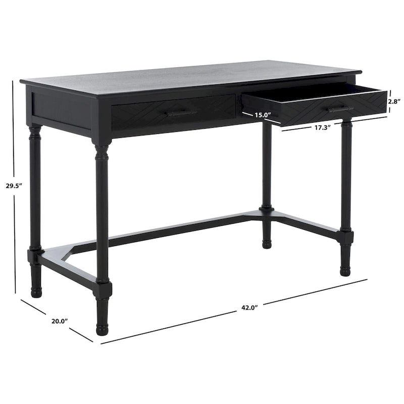2-Drawer Writing Desk with Chevron Pattern – Black, Taupe, Distressed Grey & White