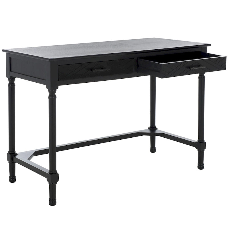2-Drawer Writing Desk with Chevron Pattern – Black, Taupe, Distressed Grey & White