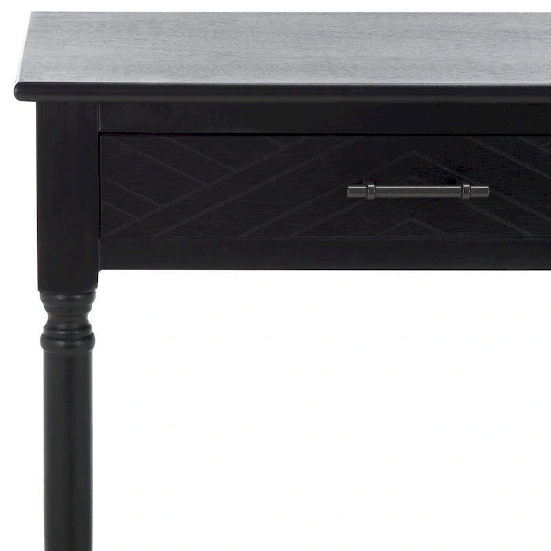 2-Drawer Writing Desk with Chevron Pattern – Black, Taupe, Distressed Grey & White