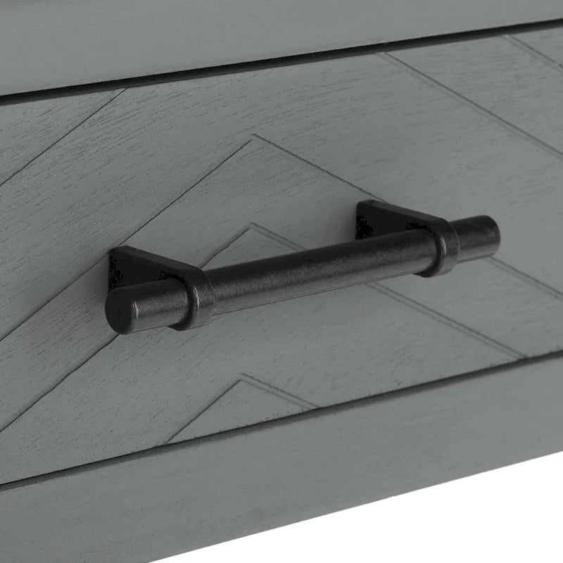2-Drawer Writing Desk with Chevron Pattern – Black, Taupe, Distressed Grey & White