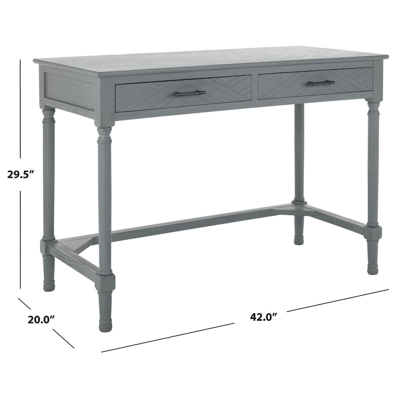 2-Drawer Writing Desk with Chevron Pattern – Black, Taupe, Distressed Grey & White