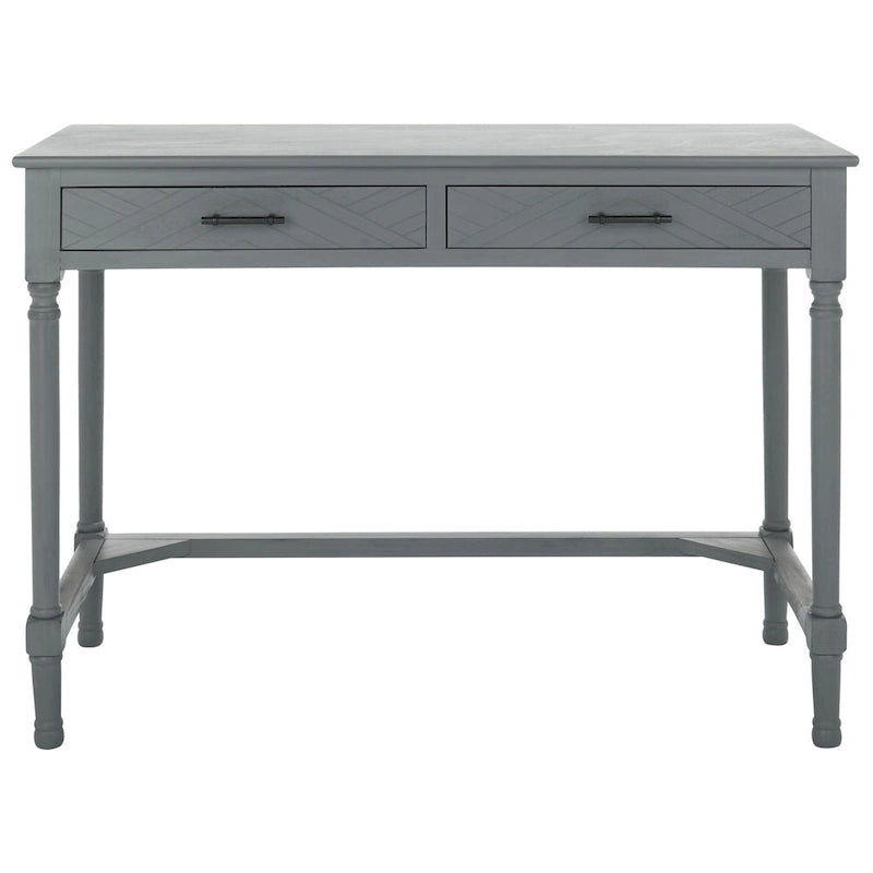 2-Drawer Writing Desk with Chevron Pattern – Black, Taupe, Distressed Grey & White