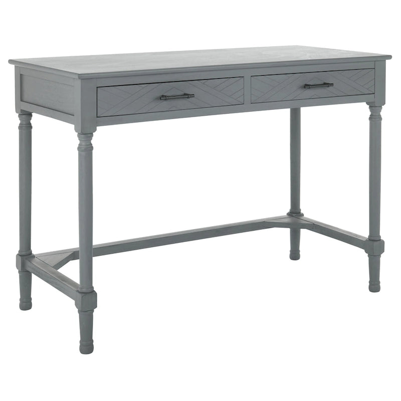 2-Drawer Writing Desk with Chevron Pattern – Black, Taupe, Distressed Grey & White