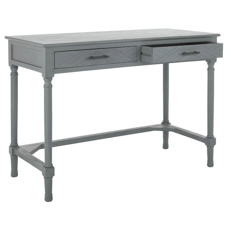 2-Drawer Writing Desk with Chevron Pattern – Black, Taupe, Distressed Grey & White