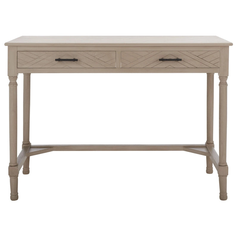 2-Drawer Writing Desk with Chevron Pattern – Black, Taupe, Distressed Grey & White