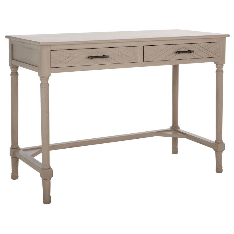 2-Drawer Writing Desk with Chevron Pattern – Black, Taupe, Distressed Grey & White