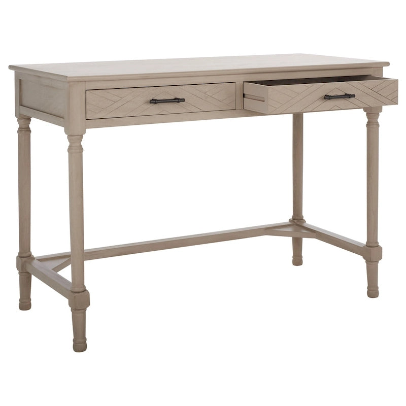 2-Drawer Writing Desk with Chevron Pattern – Black, Taupe, Distressed Grey & White