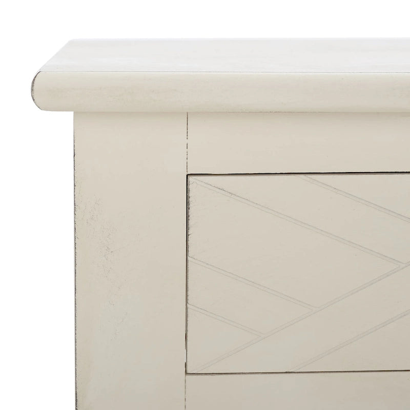 2-Drawer Writing Desk with Chevron Pattern – Black, Taupe, Distressed Grey & White