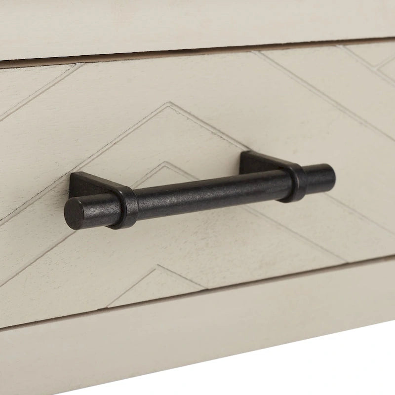 2-Drawer Writing Desk with Chevron Pattern – Black, Taupe, Distressed Grey & White