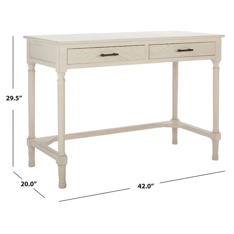 2-Drawer Writing Desk with Chevron Pattern – Black, Taupe, Distressed Grey & White