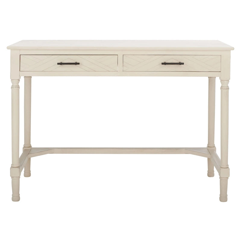 2-Drawer Writing Desk with Chevron Pattern – Black, Taupe, Distressed Grey & White