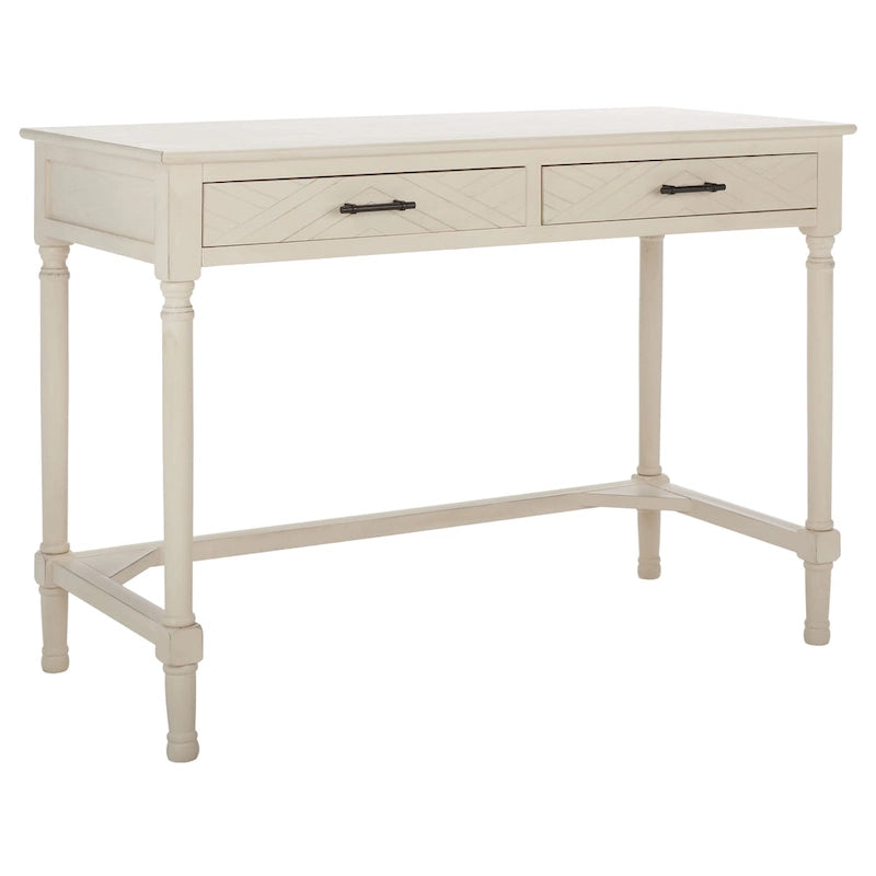 2-Drawer Writing Desk with Chevron Pattern – Black, Taupe, Distressed Grey & White