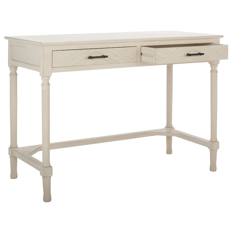 2-Drawer Writing Desk with Chevron Pattern – Black, Taupe, Distressed Grey & White
