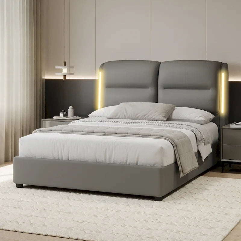 Grey Queen Hydraulic Lift Platform Bed with Storage, 1-Person