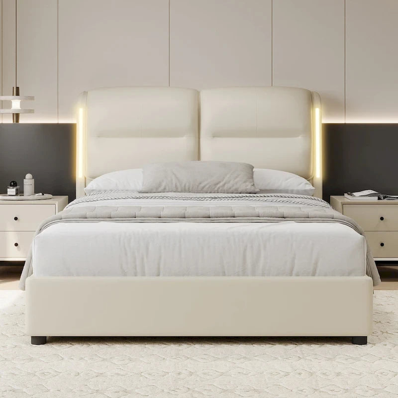 Grey Queen Hydraulic Lift Platform Bed with Storage, 1-Person