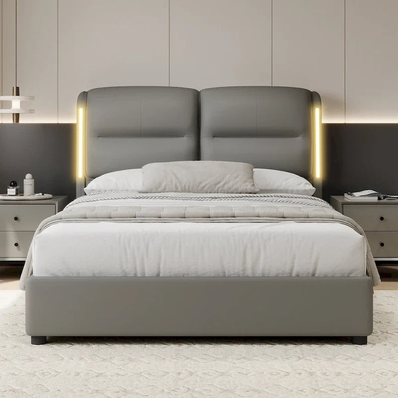 Grey Queen Hydraulic Lift Platform Bed with Storage, 1-Person
