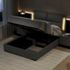 Grey Queen Hydraulic Lift Platform Bed with Storage, 1-Person