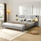White Boucle King Upholstered Bed with Lights & Shelving