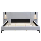 White Boucle King Upholstered Bed with Lights & Shelving