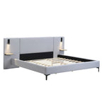 White Boucle King Upholstered Bed with Lights & Shelving