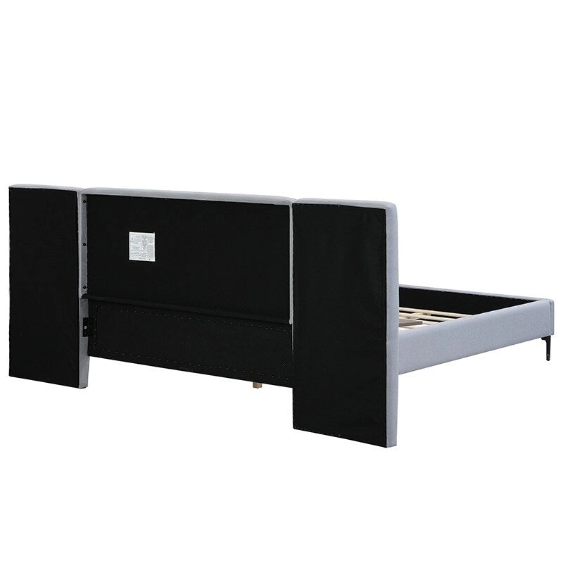White Boucle King Upholstered Bed with Lights & Shelving