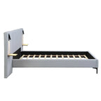 White Boucle King Upholstered Bed with Lights & Shelving