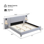 White Boucle King Upholstered Bed with Lights & Shelving