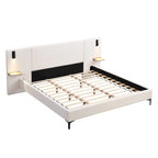 White Boucle King Upholstered Bed with Lights & Shelving