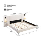 White Boucle King Upholstered Bed with Lights & Shelving
