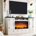 Farmhouse Style Electric Fireplace TV Stand, Fits up to 80" TV – Antique White / Black / Light Brown / Purple Oak