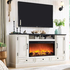 Farmhouse Style Electric Fireplace TV Stand, Fits up to 80" TV – Antique White / Black / Light Brown / Purple Oak