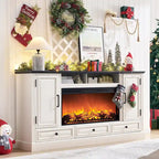Farmhouse Style Electric Fireplace TV Stand, Fits up to 80" TV – Antique White / Black / Light Brown / Purple Oak
