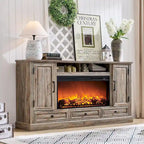 Farmhouse Style Electric Fireplace TV Stand, Fits up to 80" TV – Antique White / Black / Light Brown / Purple Oak