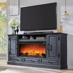 Farmhouse Style Electric Fireplace TV Stand, Fits up to 80" TV – Antique White / Black / Light Brown / Purple Oak