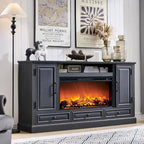 Farmhouse Style Electric Fireplace TV Stand, Fits up to 80" TV – Antique White / Black / Light Brown / Purple Oak