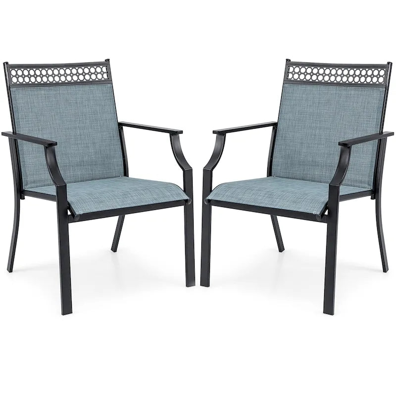 High-Back Patio Armchair, Blue/Coffee/Black, Set of 2
