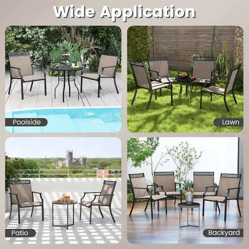 High-Back Patio Armchair, Blue/Coffee/Black, Set of 2