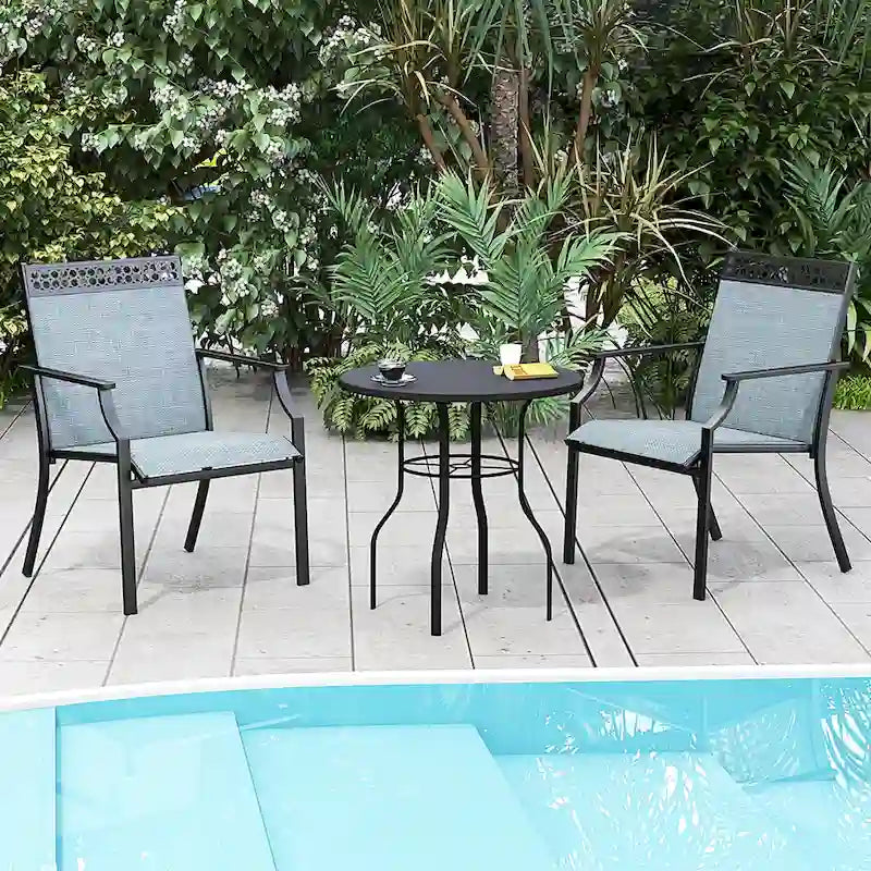 High-Back Patio Armchair, Blue/Coffee/Black, Set of 2