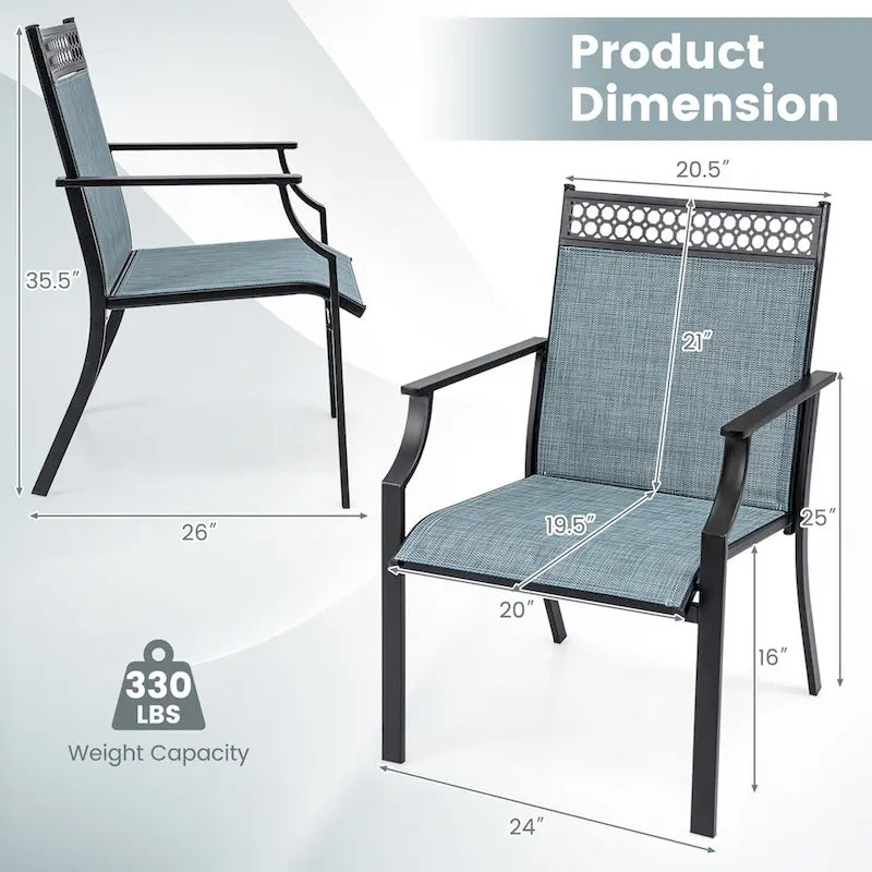 High-Back Patio Armchair, Blue/Coffee/Black, Set of 2
