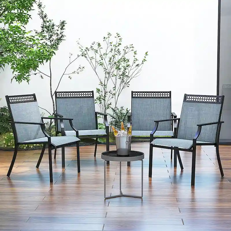 High-Back Patio Armchair, Blue/Coffee/Black, Set of 2