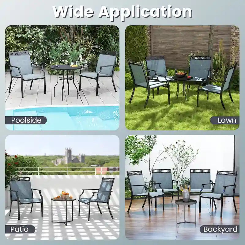High-Back Patio Armchair, Blue/Coffee/Black, Set of 2