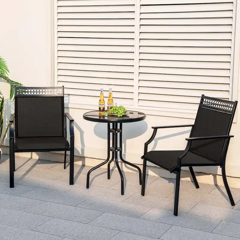 High-Back Patio Armchair, Blue/Coffee/Black, Set of 2