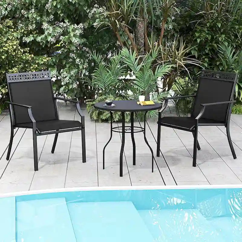High-Back Patio Armchair, Blue/Coffee/Black, Set of 2