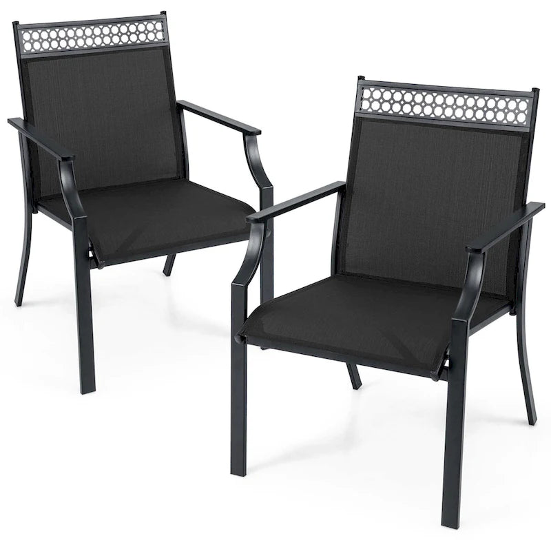 High-Back Patio Armchair, Blue/Coffee/Black, Set of 2