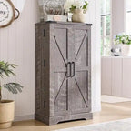 47" Farmhouse Kitchen Pantry Cabinet with Double Barn Doors – Rustic Grey / Blue / Black / White / Brown
